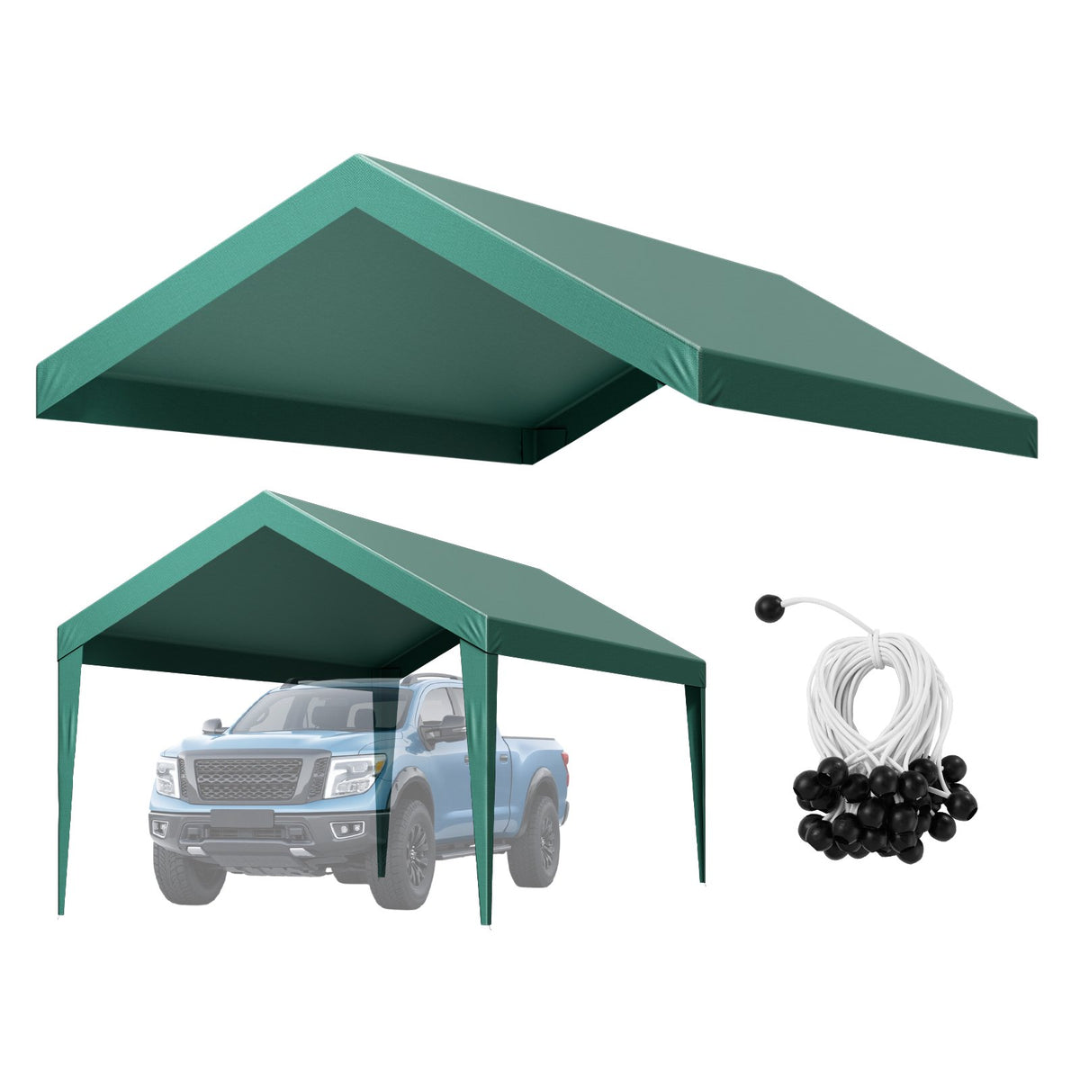 VEVOR Carport Replacement Canopy, 10 x 20 ft Potable Garage Tent Top Tarp, UV-Resistant & Waterproof Car Shelter Tarp, Heavy Duty Car Port Cover with Ball Buggees, Dark Green, Frame Not Included - CKPB10X20FTMSHGRL001V0 - view 1