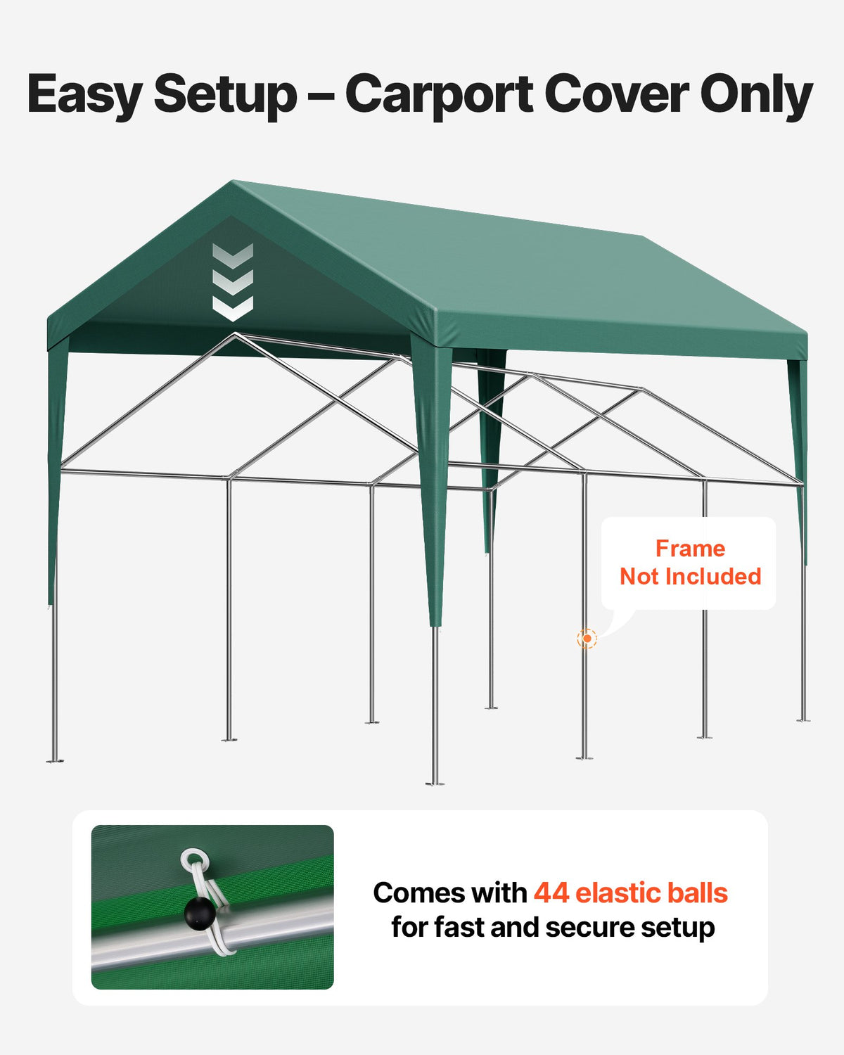 VEVOR Carport Replacement Canopy, 10 x 20 ft Potable Garage Tent Top Tarp, UV-Resistant & Waterproof Car Shelter Tarp, Heavy Duty Car Port Cover with Ball Buggees, Dark Green, Frame Not Included - CKPB10X20FTMSHGRL001V0 - view 6