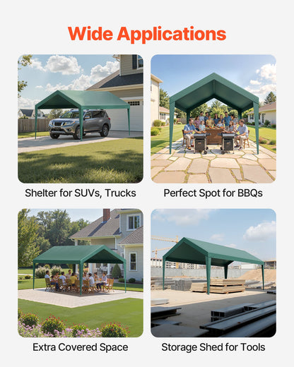 VEVOR Carport Replacement Canopy, 10 x 20 ft Potable Garage Tent Top Tarp, UV-Resistant & Waterproof Car Shelter Tarp, Heavy Duty Car Port Cover with Ball Buggees, Dark Green, Frame Not Included - CKPB10X20FTMSHGRL001V0 - view 7