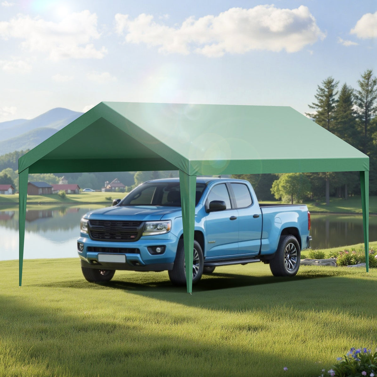 VEVOR Carport Replacement Canopy, 10 x 20 ft Potable Garage Tent Top Tarp, UV-Resistant & Waterproof Car Shelter Tarp, Heavy Duty Car Port Cover with Ball Buggees, Dark Green, Frame Not Included - CKPB10X20FTMSHGRL001V0 - view 9