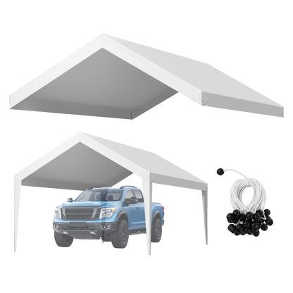 VEVOR Carport Replacement Canopy, 12 x 20 ft Potable Garage Tent Top Tarp, UV-Resistant & Waterproof Car Shelter Tarp, Heavy Duty Car Port Cover with Ball Buggees, White, Frame Not Included - CKPB12X20FTBB7CQI001V0 - view 1