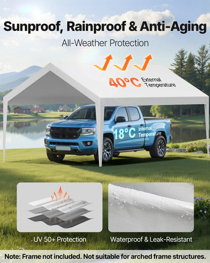 VEVOR Carport Replacement Canopy, 12 x 20 ft Potable Garage Tent Top Tarp, UV-Resistant & Waterproof Car Shelter Tarp, Heavy Duty Car Port Cover with Ball Buggees, White, Frame Not Included - CKPB12X20FTBB7CQI001V0 - view 4