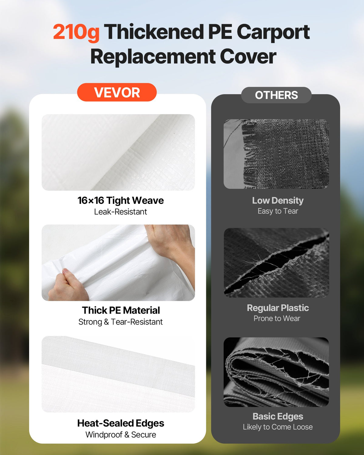 VEVOR Carport Replacement Canopy, 12 x 20 ft Potable Garage Tent Top Tarp, UV-Resistant & Waterproof Car Shelter Tarp, Heavy Duty Car Port Cover with Ball Buggees, White, Frame Not Included - CKPB12X20FTBB7CQI001V0 - view 5
