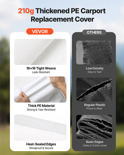 VEVOR Carport Replacement Canopy, 12 x 20 ft Potable Garage Tent Top Tarp, UV-Resistant & Waterproof Car Shelter Tarp, Heavy Duty Car Port Cover with Ball Buggees, White, Frame Not Included - CKPB12X20FTBB7CQI001V0 - view 5