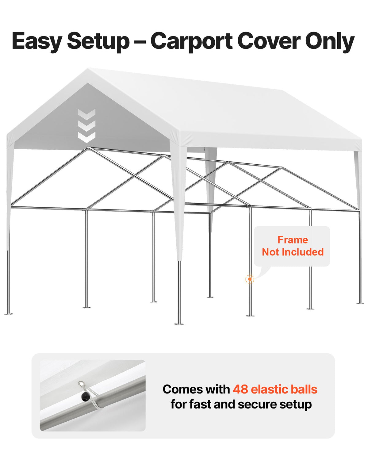 VEVOR Carport Replacement Canopy, 12 x 20 ft Potable Garage Tent Top Tarp, UV-Resistant & Waterproof Car Shelter Tarp, Heavy Duty Car Port Cover with Ball Buggees, White, Frame Not Included - CKPB12X20FTBB7CQI001V0 - view 6