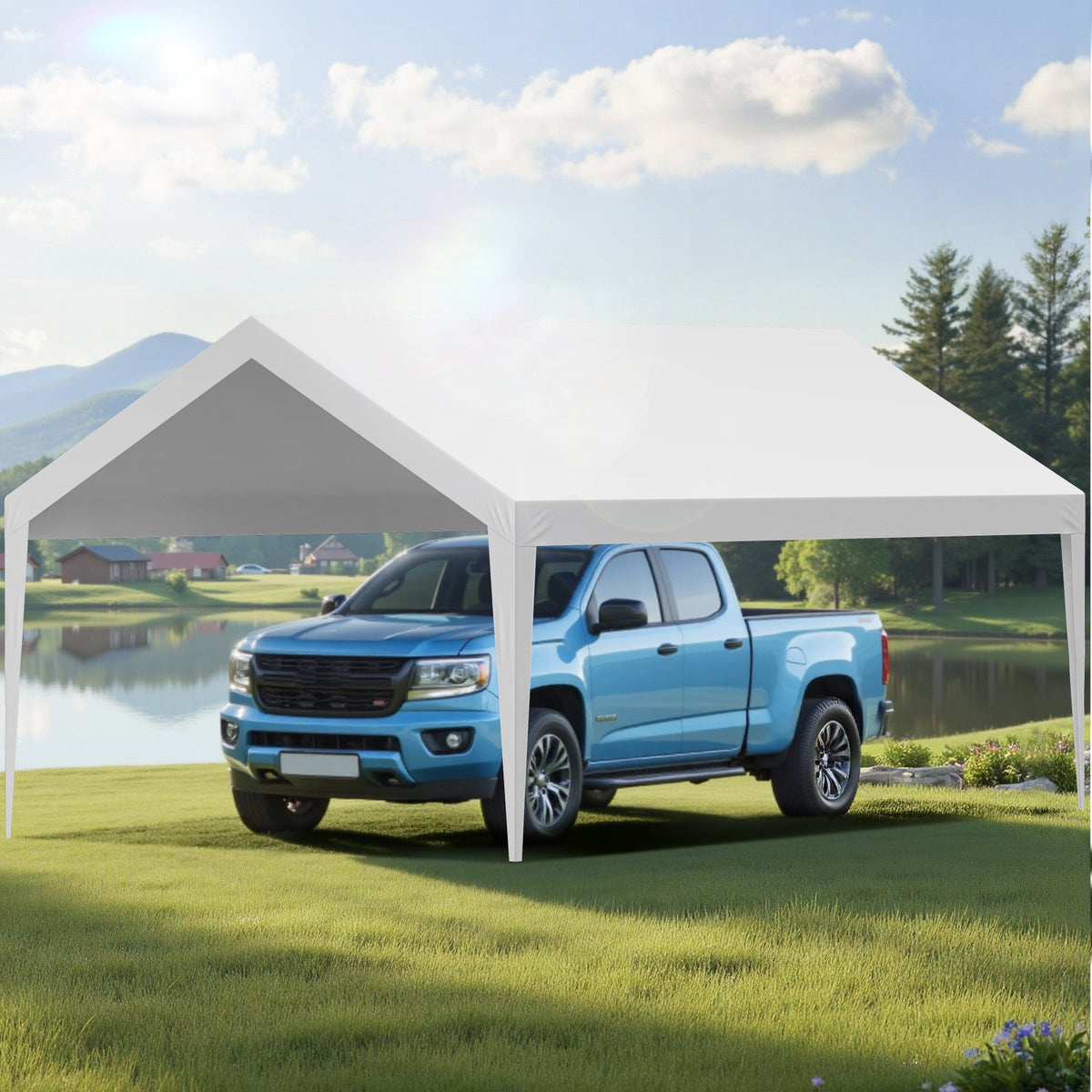 VEVOR Carport Replacement Canopy, 12 x 20 ft Potable Garage Tent Top Tarp, UV-Resistant & Waterproof Car Shelter Tarp, Heavy Duty Car Port Cover with Ball Buggees, White, Frame Not Included - CKPB12X20FTBB7CQI001V0 - view 9