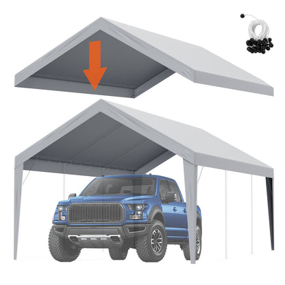 VEVOR Carport Replacement Canopy Cover 12 x 20 ft, Garage Top Tent Shelter Tarp Heavy-Duty Waterproof & UV Protected, Easy Installation with Ball Bungees,Grey (Only Top Cover, Frame Not Include) - CKPB12X20FTH7X9QGV0 - view 1