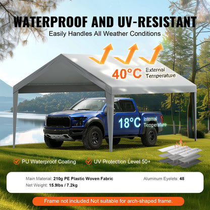 VEVOR Carport Replacement Canopy Cover 12 x 20 ft, Garage Top Tent Shelter Tarp Heavy-Duty Waterproof & UV Protected, Easy Installation with Ball Bungees,Grey (Only Top Cover, Frame Not Include) - CKPB12X20FTH7X9QGV0 - view 4