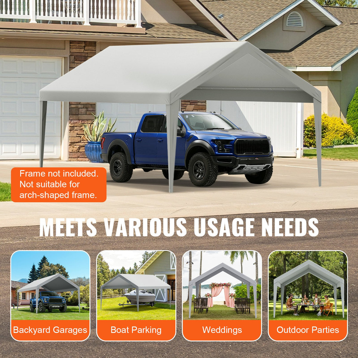 VEVOR Carport Replacement Canopy Cover 12 x 20 ft, Garage Top Tent Shelter Tarp Heavy-Duty Waterproof & UV Protected, Easy Installation with Ball Bungees,Grey (Only Top Cover, Frame Not Include) - CKPB12X20FTH7X9QGV0 - view 8