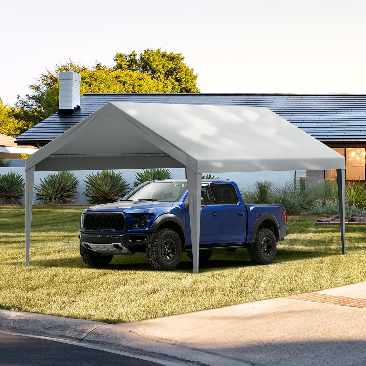 VEVOR Carport Replacement Canopy Cover 12 x 20 ft, Garage Top Tent Shelter Tarp Heavy-Duty Waterproof & UV Protected, Easy Installation with Ball Bungees,Grey (Only Top Cover, Frame Not Include) - CKPB12X20FTH7X9QGV0 - view 9