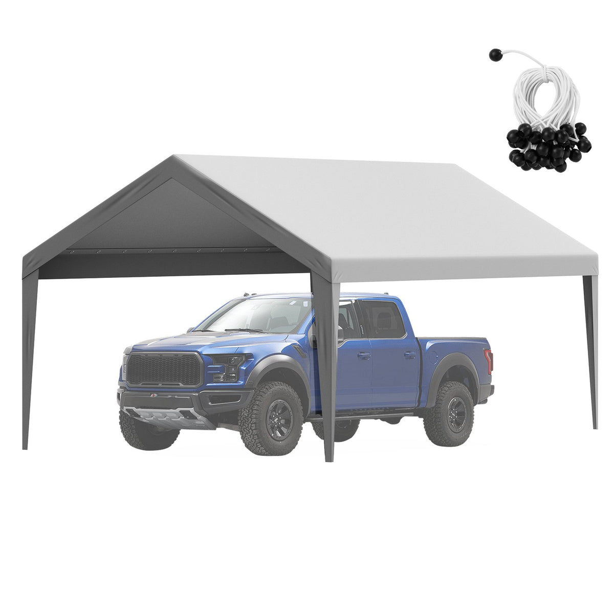 VEVOR Carport Replacement Canopy Cover 12 x 20 ft, Garage Top Tent Shelter Tarp Heavy-Duty Waterproof & UV Protected, Easy Installation with Ball Bungees,Grey (Only Top Cover, Frame Not Include) - CKPB12X20FTH7X9QGV0 - view 10