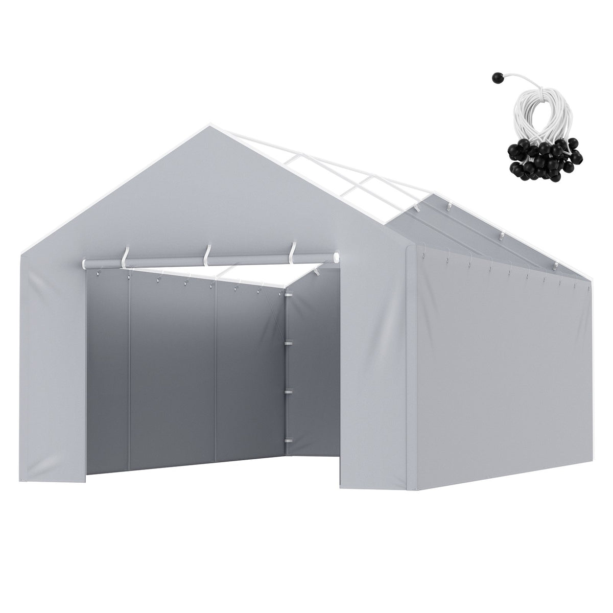 VEVOR Carport Replacement Canopy Cover Side Wall 12 x 20 ft, Garage Tent Shelter Tarp Heavy-Duty Waterproof & UV Protected, Easy Installation with Ball Bungees,Grey (Top and Frame Not Included) - CKPB12X20FTHJ9ULEV0 - view 1