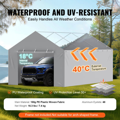 VEVOR Carport Replacement Canopy Cover Side Wall 12 x 20 ft, Garage Tent Shelter Tarp Heavy-Duty Waterproof & UV Protected, Easy Installation with Ball Bungees,Grey (Top and Frame Not Included) - CKPB12X20FTHJ9ULEV0 - view 4