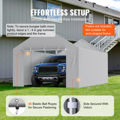 VEVOR Carport Replacement Canopy Cover Side Wall 12 x 20 ft, Garage Tent Shelter Tarp Heavy-Duty Waterproof & UV Protected, Easy Installation with Ball Bungees,Grey (Top and Frame Not Included) - CKPB12X20FTHJ9ULEV0 - view 6