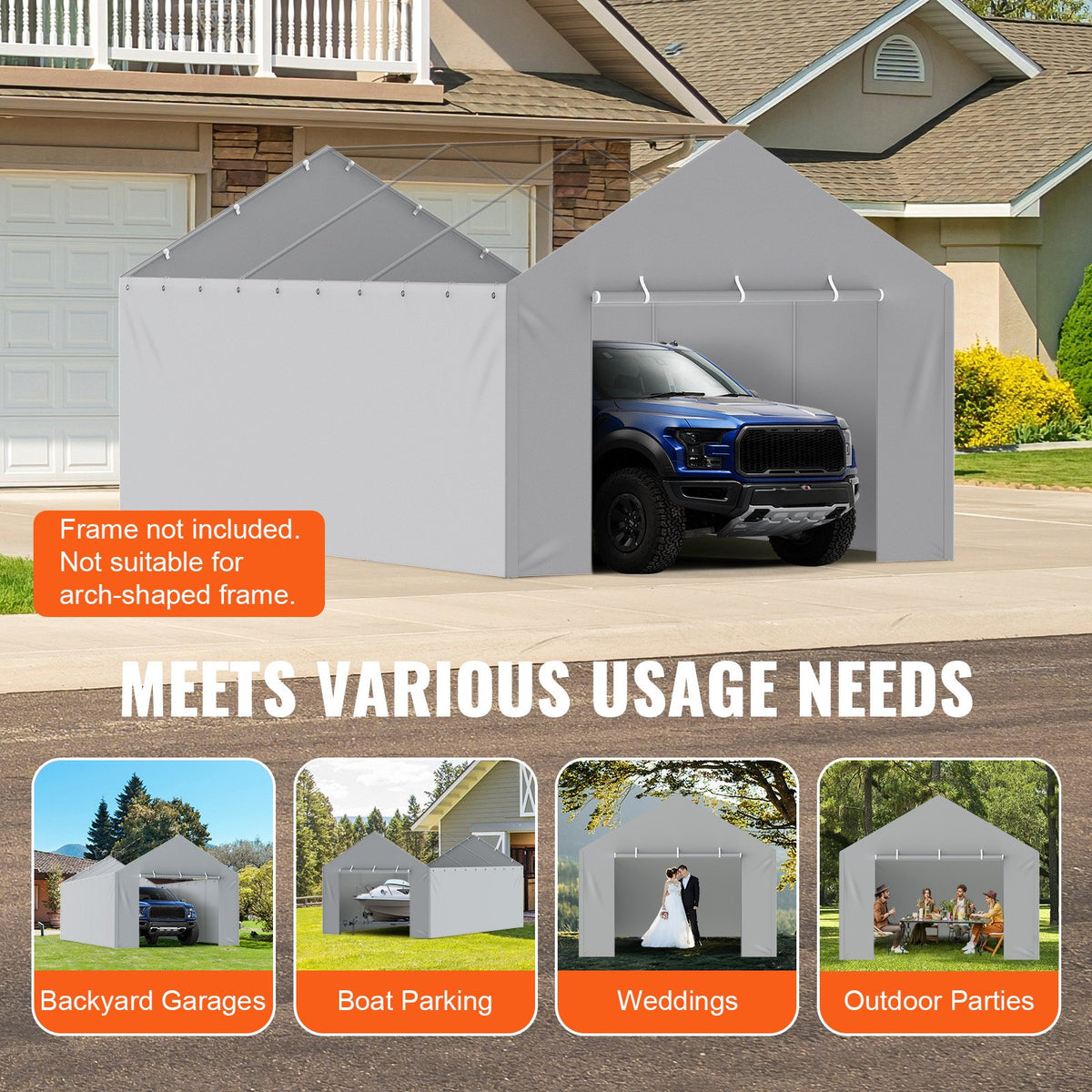 VEVOR Carport Replacement Canopy Cover Side Wall 12 x 20 ft, Garage Tent Shelter Tarp Heavy-Duty Waterproof & UV Protected, Easy Installation with Ball Bungees,Grey (Top and Frame Not Included) - CKPB12X20FTHJ9ULEV0 - view 8