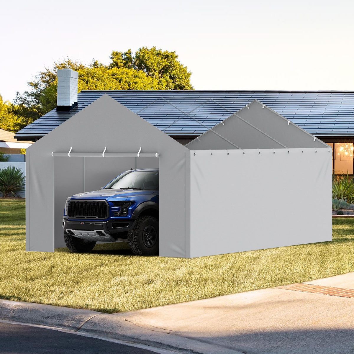 VEVOR Carport Replacement Canopy Cover Side Wall 12 x 20 ft, Garage Tent Shelter Tarp Heavy-Duty Waterproof & UV Protected, Easy Installation with Ball Bungees,Grey (Top and Frame Not Included) - CKPB12X20FTHJ9ULEV0 - view 9
