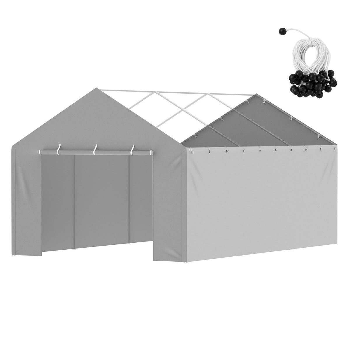 VEVOR Carport Replacement Canopy Cover Side Wall 12 x 20 ft, Garage Tent Shelter Tarp Heavy-Duty Waterproof & UV Protected, Easy Installation with Ball Bungees,Grey (Top and Frame Not Included) - CKPB12X20FTHJ9ULEV0 - view 10
