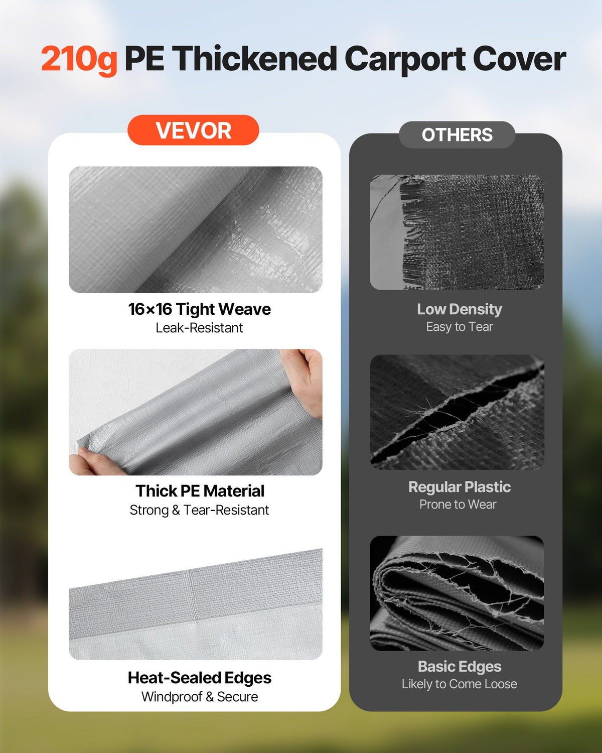 VEVOR Carport Replacement Canopy, 12 x 20 ft Potable Garage Tent Top Tarp with Sidewalls, UV-Resistant & Waterproof, Heavy Duty Car Shelter Tarp with Ball Buggees, Grey, Frame Not Included - CKPB12X20FTHX72QR001V0 - view 6