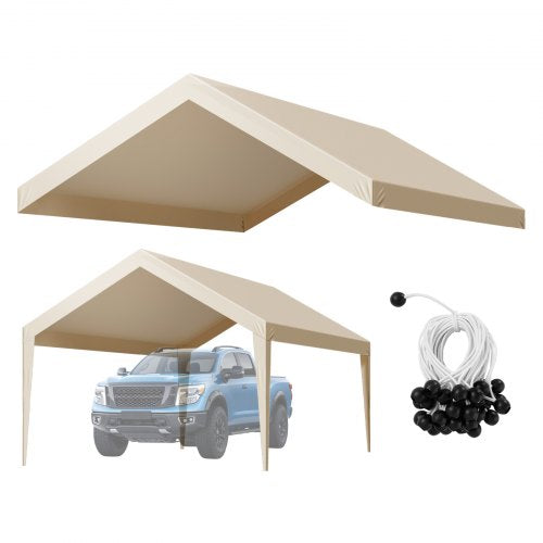 VEVOR Carport Replacement Canopy, 12 x 20 ft Potable Garage Tent Top Tarp, UV-Resistant & Waterproof Car Shelter Tarp, Heavy Duty Car Port Cover with Ball Buggees, Beige, Frame Not Included - CKPB12X20FTM4VTAY001V0 - view 2