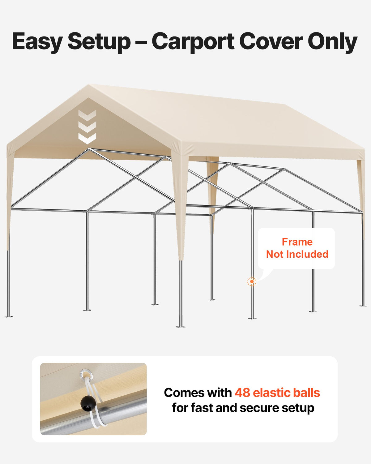 VEVOR Carport Replacement Canopy, 12 x 20 ft Potable Garage Tent Top Tarp, UV-Resistant & Waterproof Car Shelter Tarp, Heavy Duty Car Port Cover with Ball Buggees, Beige, Frame Not Included - CKPB12X20FTM4VTAY001V0 - view 6