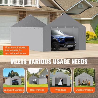 VEVOR Carport Replacement Canopy Cover Side Wall 13 x 20 ft, Garage Tent Shelter Tarp Heavy-Duty Waterproof & UV Protected, Easy Installation with Ball Bungees,Grey (Top and Frame Not Included) - CKPB13X20FTH07RMFV0 - view 8