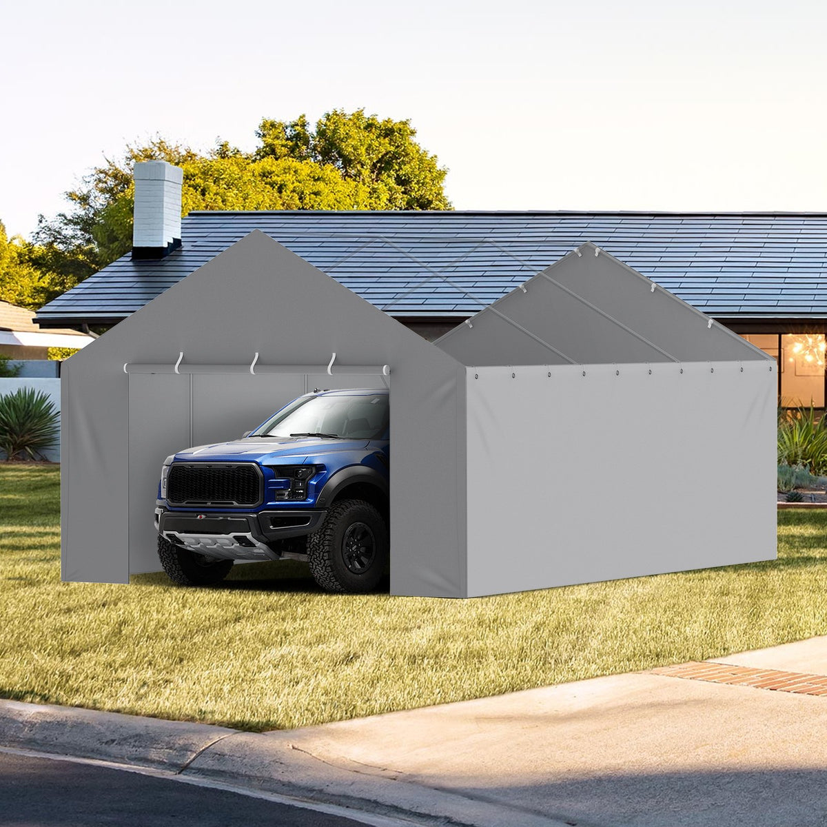VEVOR Carport Replacement Canopy Cover Side Wall 13 x 20 ft, Garage Tent Shelter Tarp Heavy-Duty Waterproof & UV Protected, Easy Installation with Ball Bungees,Grey (Top and Frame Not Included) - CKPB13X20FTH07RMFV0 - view 9