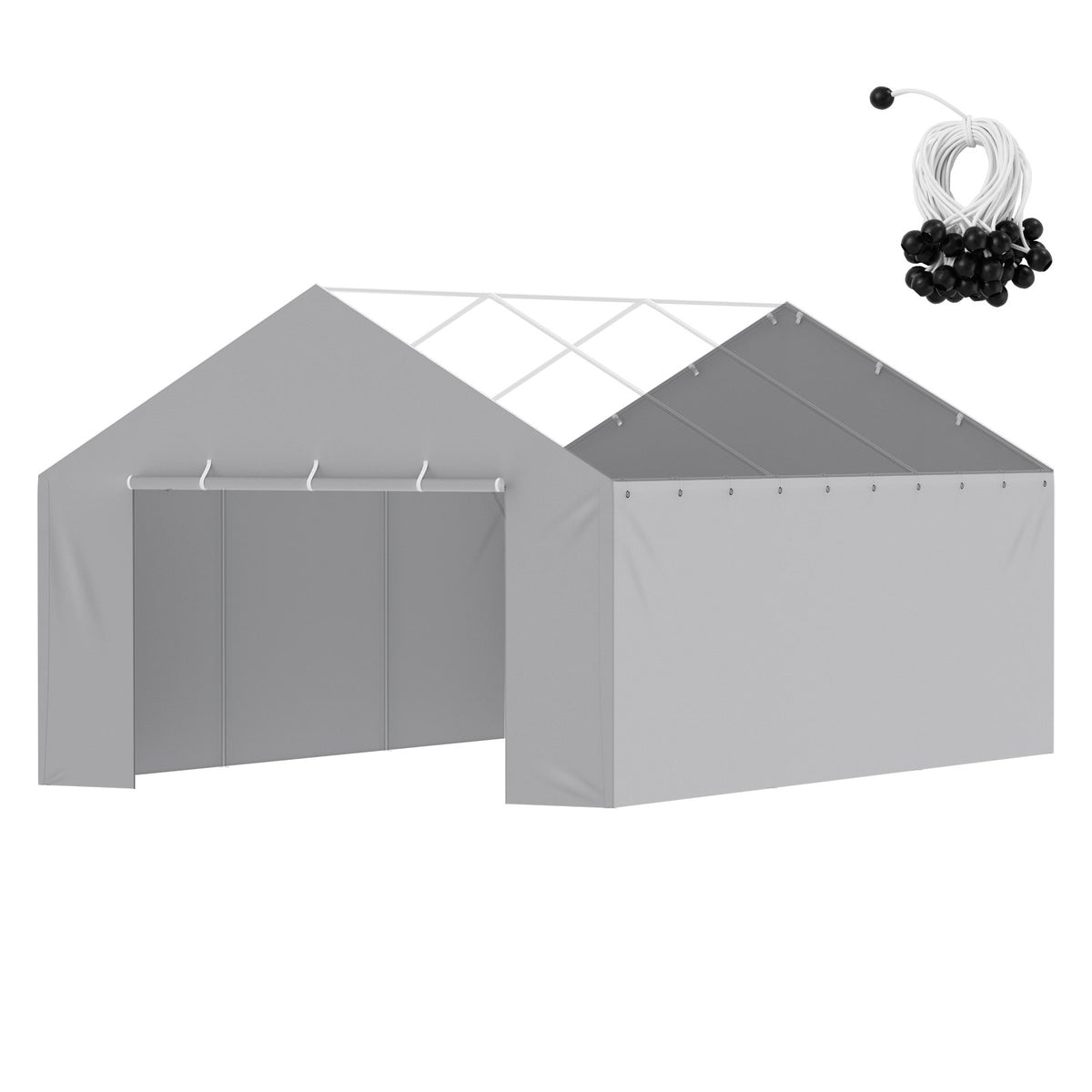 VEVOR Carport Replacement Canopy Cover Side Wall 13 x 20 ft, Garage Tent Shelter Tarp Heavy-Duty Waterproof & UV Protected, Easy Installation with Ball Bungees,Grey (Top and Frame Not Included) - CKPB13X20FTH07RMFV0 - view 10