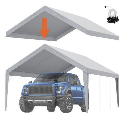 VEVOR Carport Replacement Canopy Cover 13 x 20 ft, Garage Top Tent Shelter Tarp Heavy-Duty Waterproof & UV Protected, Easy Installation with Ball Bungees,Grey (Only Top Cover, Frame Not Include) - CKPB13X20FTH5KUZ0V0 - view 2