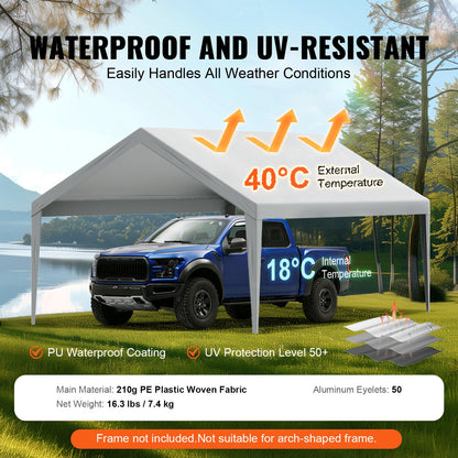 VEVOR Carport Replacement Canopy Cover 13 x 20 ft, Garage Top Tent Shelter Tarp Heavy-Duty Waterproof & UV Protected, Easy Installation with Ball Bungees,Grey (Only Top Cover, Frame Not Include) - CKPB13X20FTH5KUZ0V0 - view 4