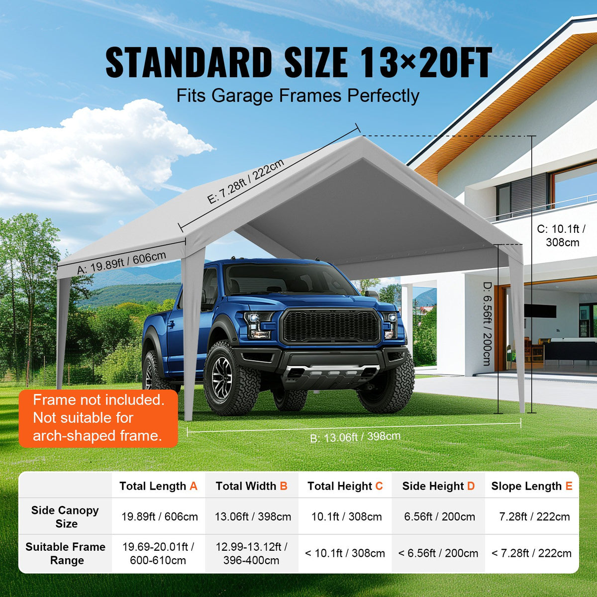 VEVOR Carport Replacement Canopy Cover 13 x 20 ft, Garage Top Tent Shelter Tarp Heavy-Duty Waterproof & UV Protected, Easy Installation with Ball Bungees,Grey (Only Top Cover, Frame Not Include) - CKPB13X20FTH5KUZ0V0 - view 5