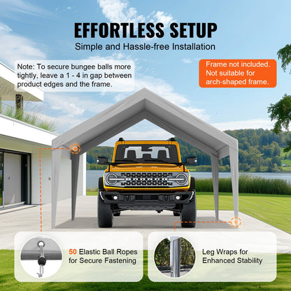 VEVOR Carport Replacement Canopy Cover 13 x 20 ft, Garage Top Tent Shelter Tarp Heavy-Duty Waterproof & UV Protected, Easy Installation with Ball Bungees,Grey (Only Top Cover, Frame Not Include) - CKPB13X20FTH5KUZ0V0 - view 6
