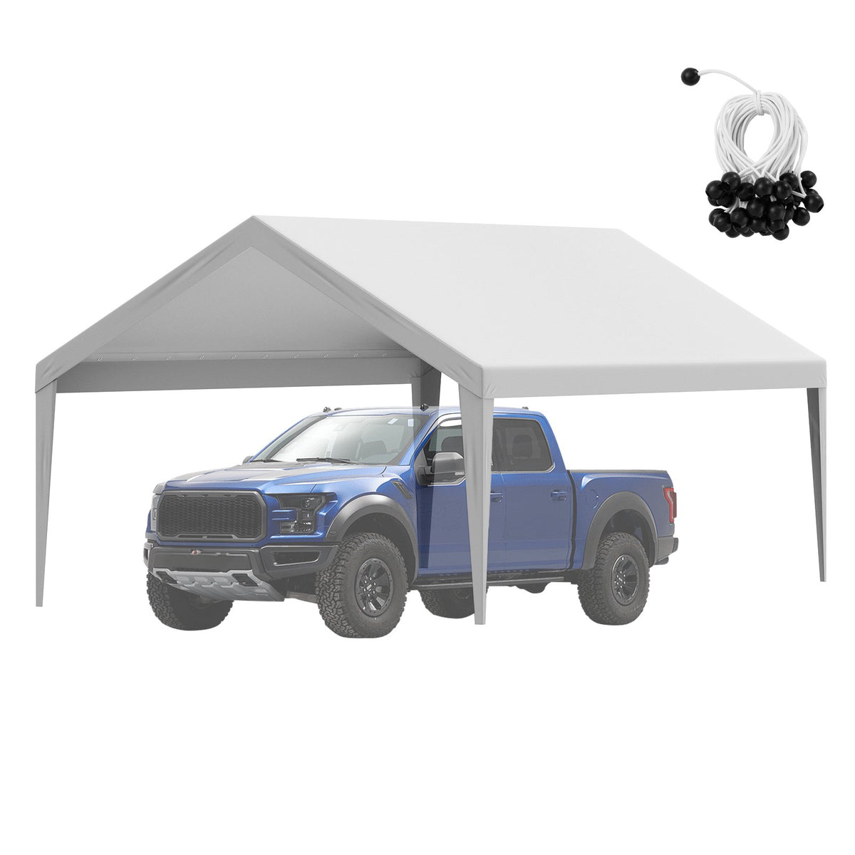 VEVOR Carport Replacement Canopy Cover 13 x 20 ft, Garage Top Tent Shelter Tarp Heavy-Duty Waterproof & UV Protected, Easy Installation with Ball Bungees,Grey (Only Top Cover, Frame Not Include) - CKPB13X20FTH5KUZ0V0 - view 10