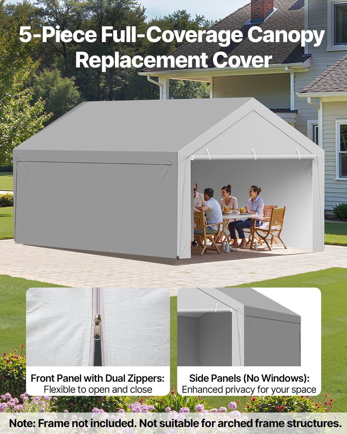 VEVOR Carport Replacement Canopy, 13 x 20 ft Potable Garage Tent Top Tarp with Sidewalls, UV-Resistant & Waterproof, Heavy Duty Car Shelter Tarp with Ball Buggees, Grey, Frame Not Included - CKPB13X20FTHFHUUD001V0 - view 4