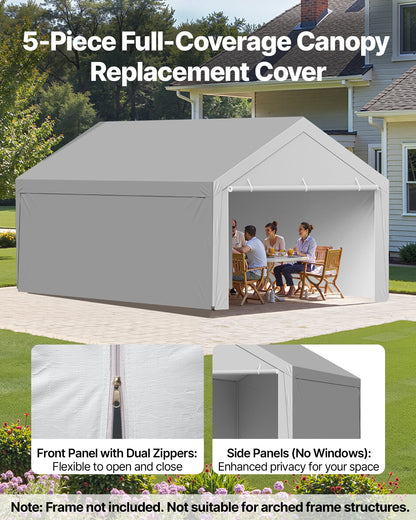 VEVOR Carport Replacement Canopy, 13 x 20 ft Potable Garage Tent Top Tarp with Sidewalls, UV-Resistant & Waterproof, Heavy Duty Car Shelter Tarp with Ball Buggees, Grey, Frame Not Included - CKPB13X20FTHFHUUD001V0 - view 4