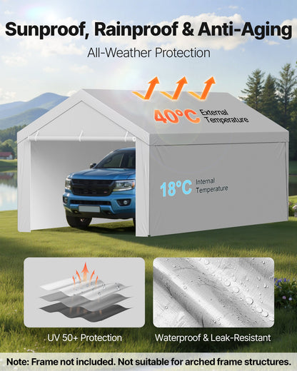 VEVOR Carport Replacement Canopy, 13 x 20 ft Potable Garage Tent Top Tarp with Sidewalls, UV-Resistant & Waterproof, Heavy Duty Car Shelter Tarp with Ball Buggees, Grey, Frame Not Included - CKPB13X20FTHFHUUD001V0 - view 5