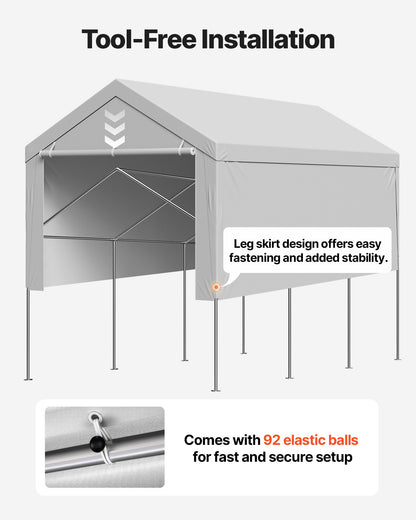 VEVOR Carport Replacement Canopy, 13 x 20 ft Potable Garage Tent Top Tarp with Sidewalls, UV-Resistant & Waterproof, Heavy Duty Car Shelter Tarp with Ball Buggees, Grey, Frame Not Included - CKPB13X20FTHFHUUD001V0 - view 7