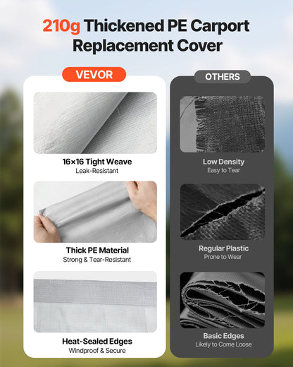 VEVOR Carport Replacement Canopy, 20 x 20 ft Potable Garage Tent Top Tarp with Sidewalls, UV-Resistant & Waterproof, Heavy Duty Car Shelter Tarp with Ball Buggees, Grey, Frame Not Included - CKPB2020FTHS0HU3N001V0 - view 5