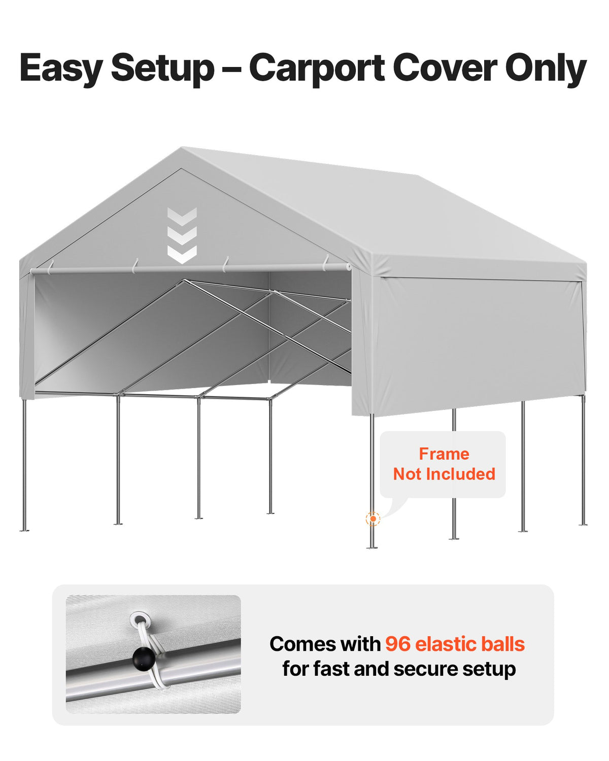 VEVOR Carport Replacement Canopy, 20 x 20 ft Potable Garage Tent Top Tarp with Sidewalls, UV-Resistant & Waterproof, Heavy Duty Car Shelter Tarp with Ball Buggees, Grey, Frame Not Included - CKPB2020FTHS0HU3N001V0 - view 6