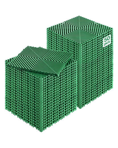 VEVOR Interlocking Drainage Mat, 50 Pcs Modular Interlocking Cushion, 12” x 12” Splicing Drainage Mats, Non-Slip Green PP Drainage Floor Tile and Shower Mat, for Garage, Garden, Kitchen & Outdoor - CKPSD10X10YCS8XCRV0 - view 1