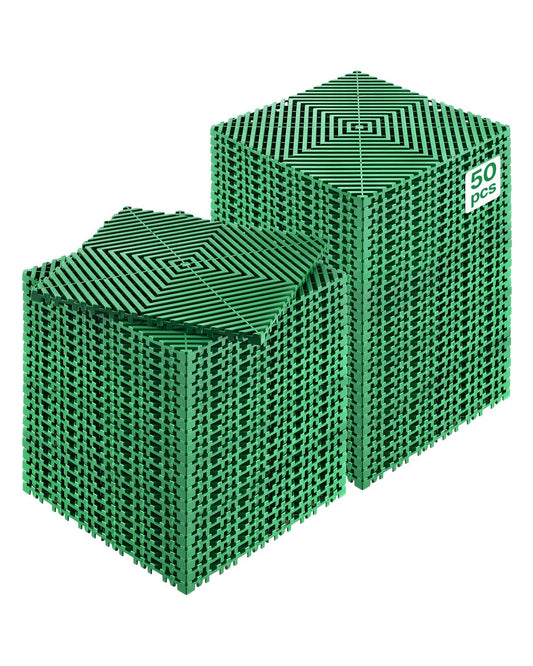 VEVOR Interlocking Drainage Mat, 50 Pcs Modular Interlocking Cushion, 12” x 12” Splicing Drainage Mats, Non-Slip Green PP Drainage Floor Tile and Shower Mat, for Garage, Garden, Kitchen & Outdoor - CKPSD10X10YCS8XCRV0 - view 1