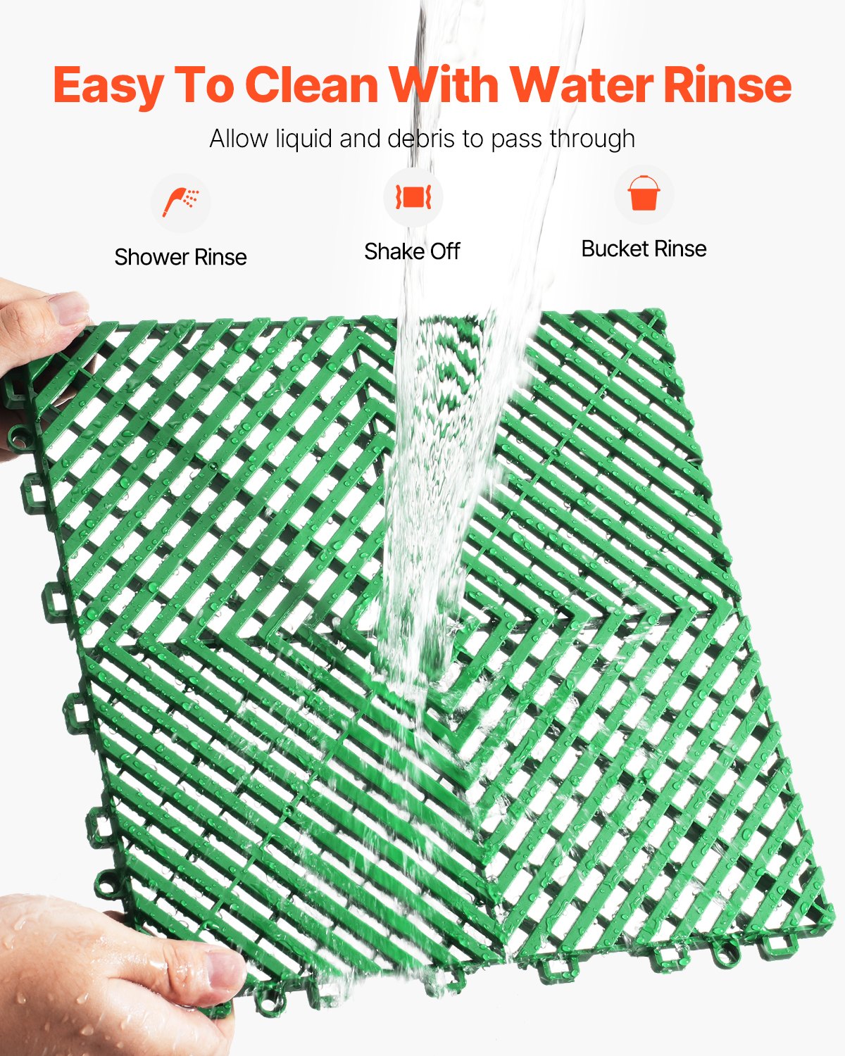 VEVOR Interlocking Drainage Mat, 50 Pcs Modular Interlocking Cushion, 12” x 12” Splicing Drainage Mats, Non-Slip Green PP Drainage Floor Tile and Shower Mat, for Garage, Garden, Kitchen & Outdoor - CKPSD10X10YCS8XCRV0 - view 5
