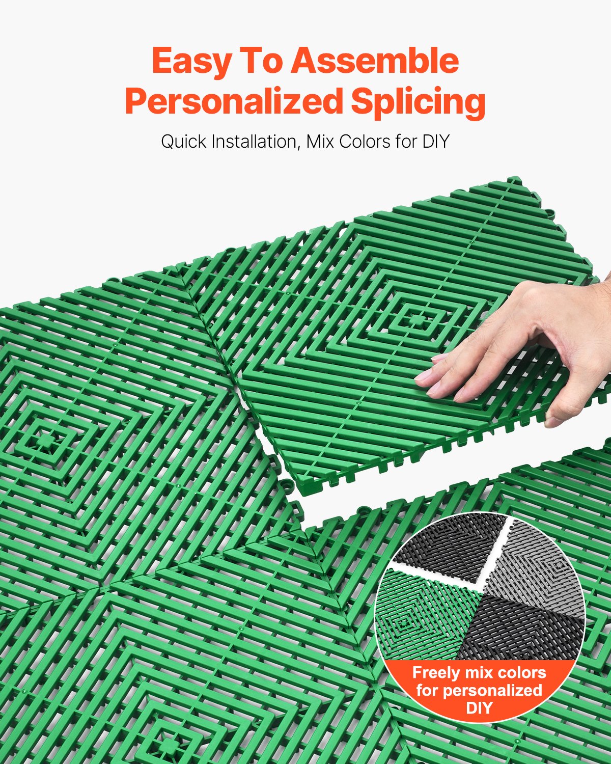 VEVOR Interlocking Drainage Mat, 50 Pcs Modular Interlocking Cushion, 12” x 12” Splicing Drainage Mats, Non-Slip Green PP Drainage Floor Tile and Shower Mat, for Garage, Garden, Kitchen & Outdoor - CKPSD10X10YCS8XCRV0 - view 6