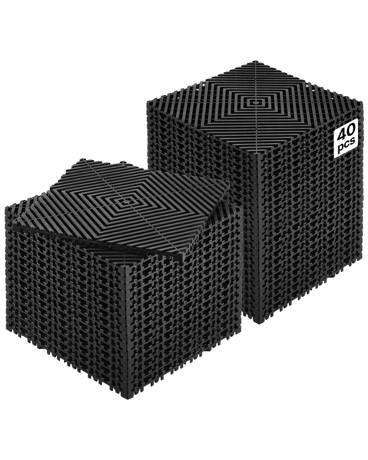VEVOR Interlocking Drainage Mat, 12” x 12” Modular Interlocking Cushion, 40 Pcs Splicing Drainage Mats, Non-Slip Black PP Drainage Floor Tile and Shower Mat, for Garage, Garden, Kitchen & Outdoor - CKPSD12X12IN0TICAV0 - view 1