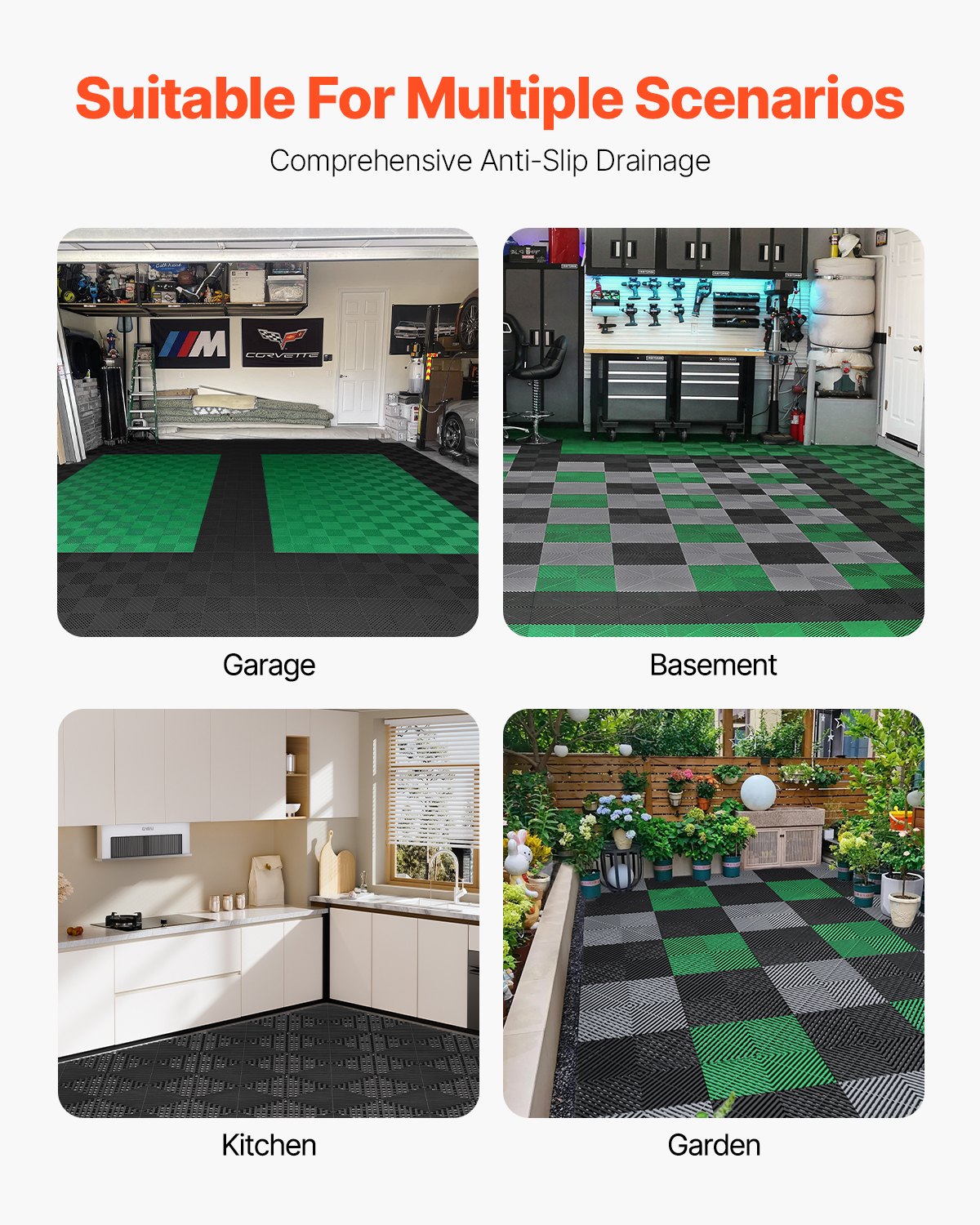 VEVOR Interlocking Drainage Mat, 12” x 12” Modular Interlocking Cushion, 40 Pcs Splicing Drainage Mats, Non-Slip Black PP Drainage Floor Tile and Shower Mat, for Garage, Garden, Kitchen & Outdoor - CKPSD12X12IN0TICAV0 - view 7