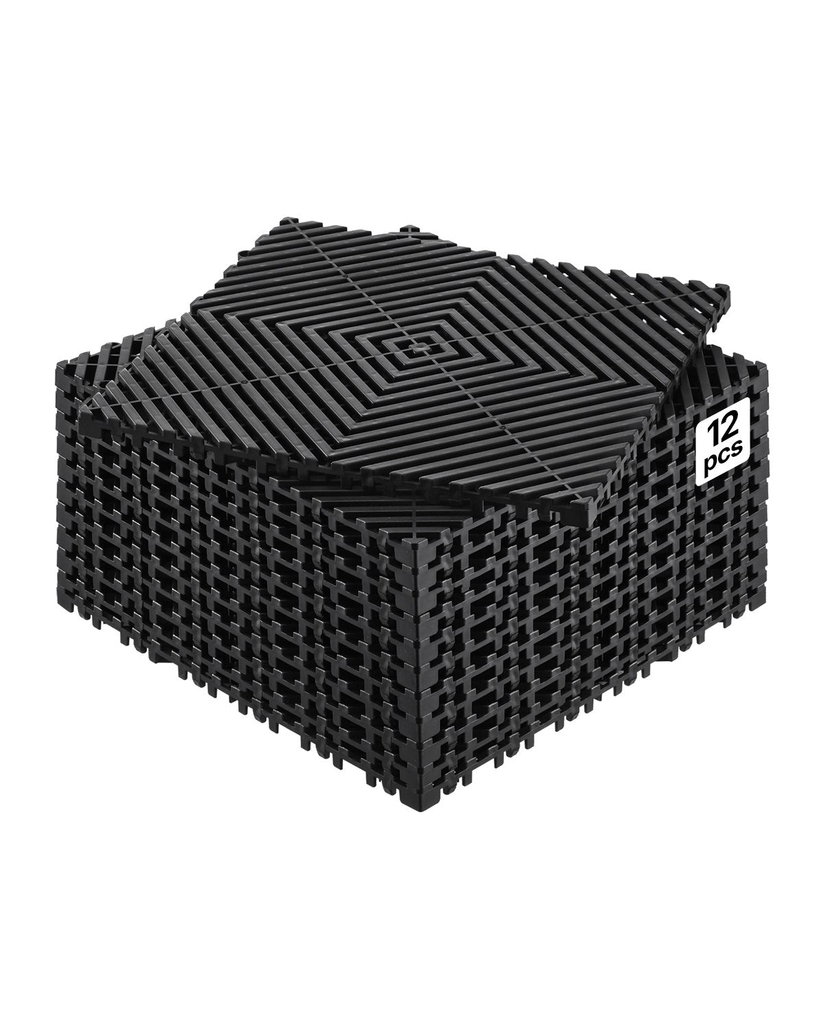 VEVOR Interlocking Drainage Mat, 12” x 12” Modular Interlocking Cushion, 12 Pcs Splicing Drainage Mats, Non-Slip Black PP Drainage Floor Tile and Shower Mat, for Garage, Garden, Kitchen & Outdoor - CKPSD12X12IN2VWPFV0 - view 1