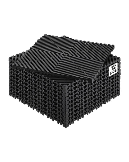 VEVOR Interlocking Drainage Mat, 12” x 12” Modular Interlocking Cushion, 12 Pcs Splicing Drainage Mats, Non-Slip Black PP Drainage Floor Tile and Shower Mat, for Garage, Garden, Kitchen & Outdoor - CKPSD12X12IN2VWPFV0 - view 1