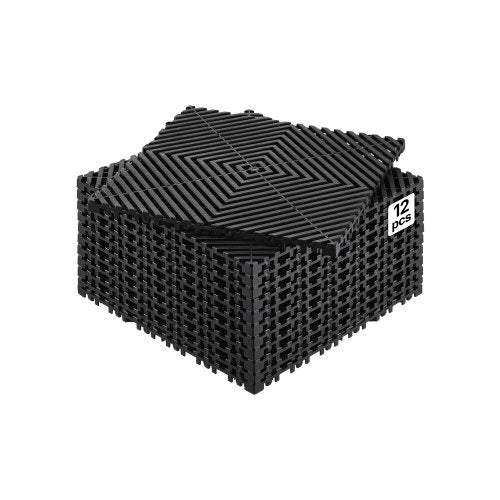 VEVOR Interlocking Drainage Mat, 12” x 12” Modular Interlocking Cushion, 12 Pcs Splicing Drainage Mats, Non-Slip Black PP Drainage Floor Tile and Shower Mat, for Garage, Garden, Kitchen & Outdoor - CKPSD12X12IN2VWPFV0 - view 2