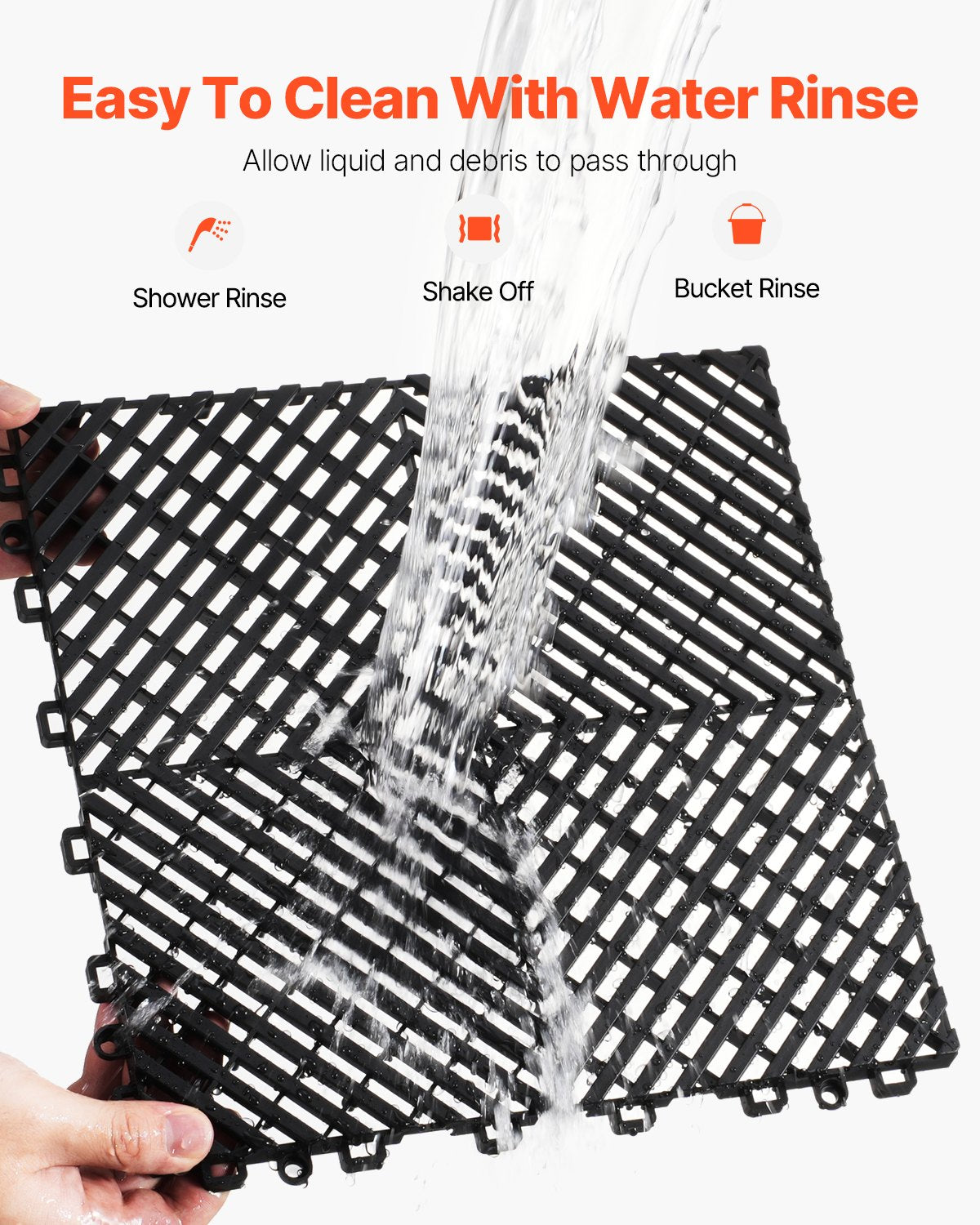 VEVOR Interlocking Drainage Mat, 12” x 12” Modular Interlocking Cushion, 12 Pcs Splicing Drainage Mats, Non-Slip Black PP Drainage Floor Tile and Shower Mat, for Garage, Garden, Kitchen & Outdoor - CKPSD12X12IN2VWPFV0 - view 5