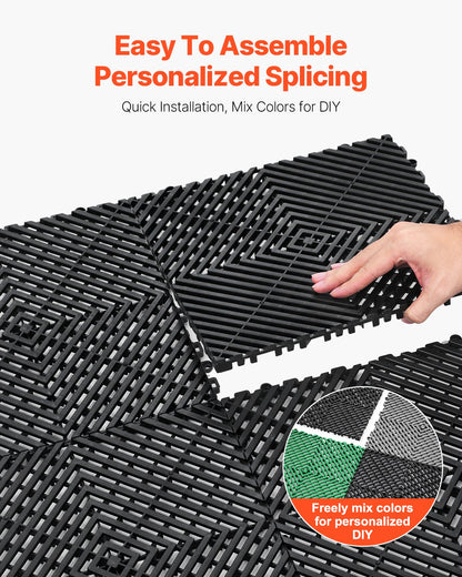 VEVOR Interlocking Drainage Mat, 12” x 12” Modular Interlocking Cushion, 12 Pcs Splicing Drainage Mats, Non-Slip Black PP Drainage Floor Tile and Shower Mat, for Garage, Garden, Kitchen & Outdoor - CKPSD12X12IN2VWPFV0 - view 6