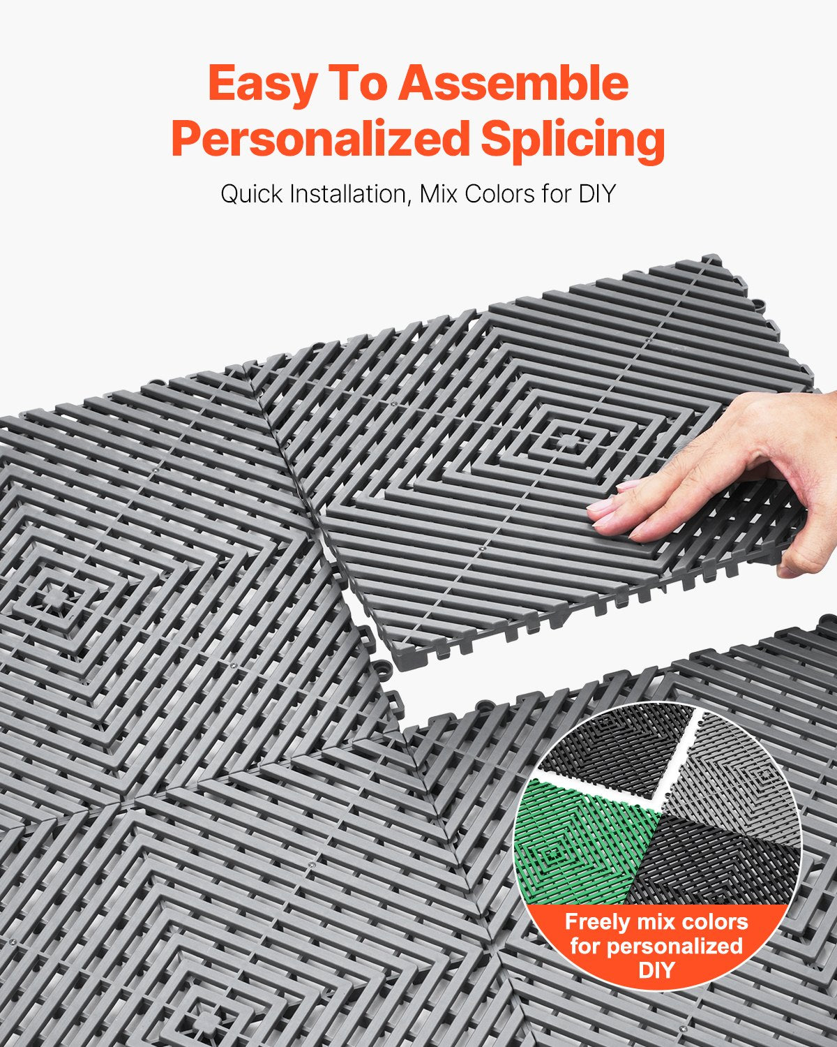 VEVOR Interlocking Drainage Mat, 12” x 12” Modular Interlocking Cushion, 24 Pcs Splicing Drainage Mats, Non-Slip Gray PP Drainage Floor Tile and Shower Mat, for Garage, Garden, Kitchen & Outdoor - CKPSD12X12IN7YEXHV0 - view 6